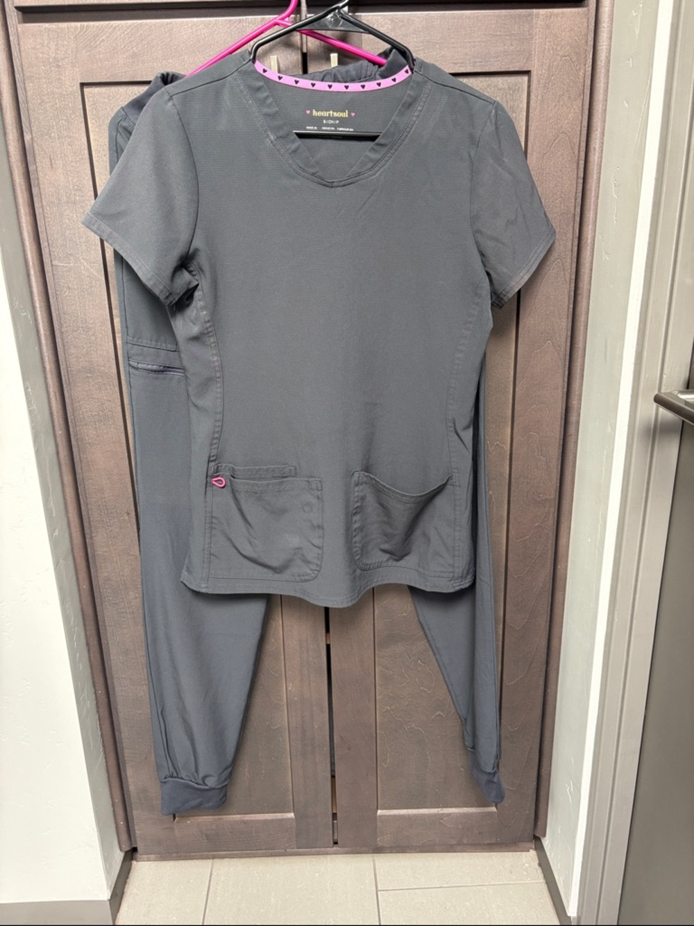 HeartSoul Charcoal Gray Scrub Top and Jogger Pants